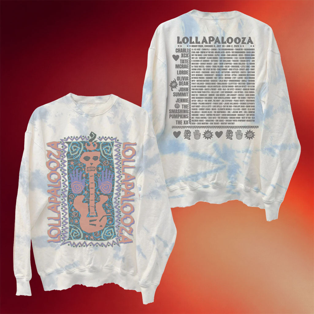 Lollapalooza Merch 2026 Skeleguitar Lineup Crewneck Sweatshirt Concert Outfits For Fans - Merchluma
