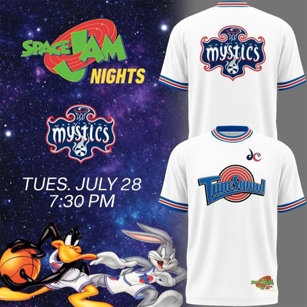Washington Mystics X Tune Squad Space Jam Night 2026 Shirt Washington Mystics Merch White - Merchluma