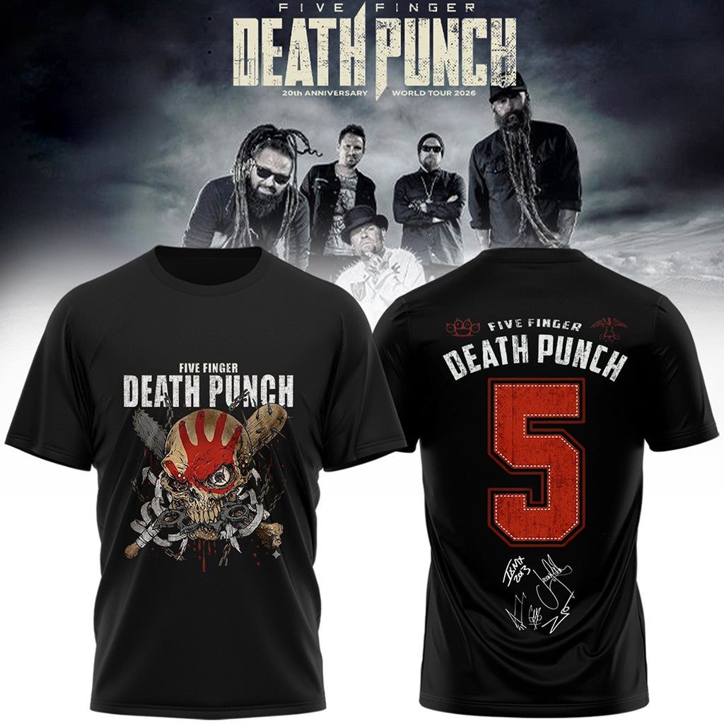 Five Finger Death Punch Hits Me Tour 2026 Signed T-Shirt 5FDP Merch Present For Band Fans - Merchluma