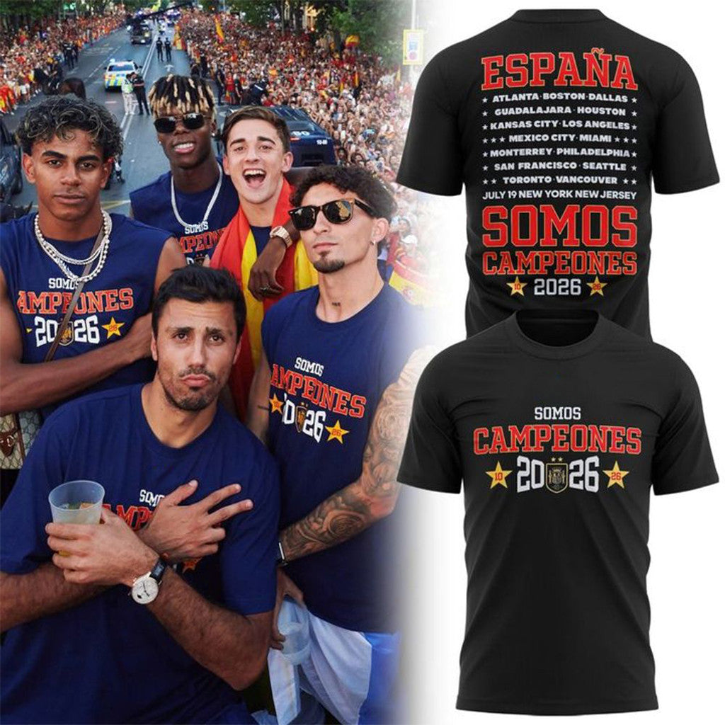 Spain World Cup 2026 Champions Black Shirt Somos Campeones Football Merch Fan Gifts - Merchluma