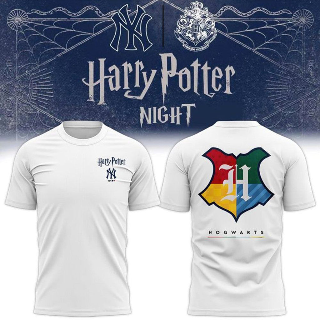 New York Yankees X Harry Potter White Hogwarts House Crest Shirt 2026 NY Yankees Merch Gifts - Merchluma