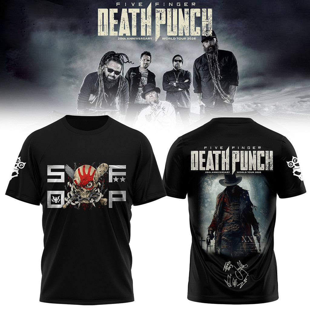 Five Finger Death Punch Hits Me Tour 2026 Signed T-Shirt 5FDP World Tour Merch Fan Gifts - Merchluma