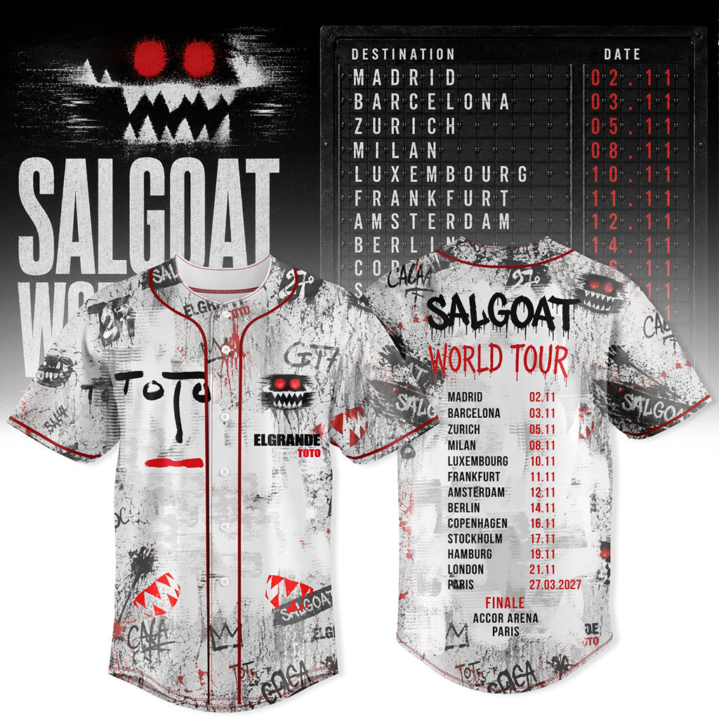ElGrandeToto Salgoat World Tour 2026 Baseball Jersey ElGrandeToto Merch Present For Rap Fans - Merchluma