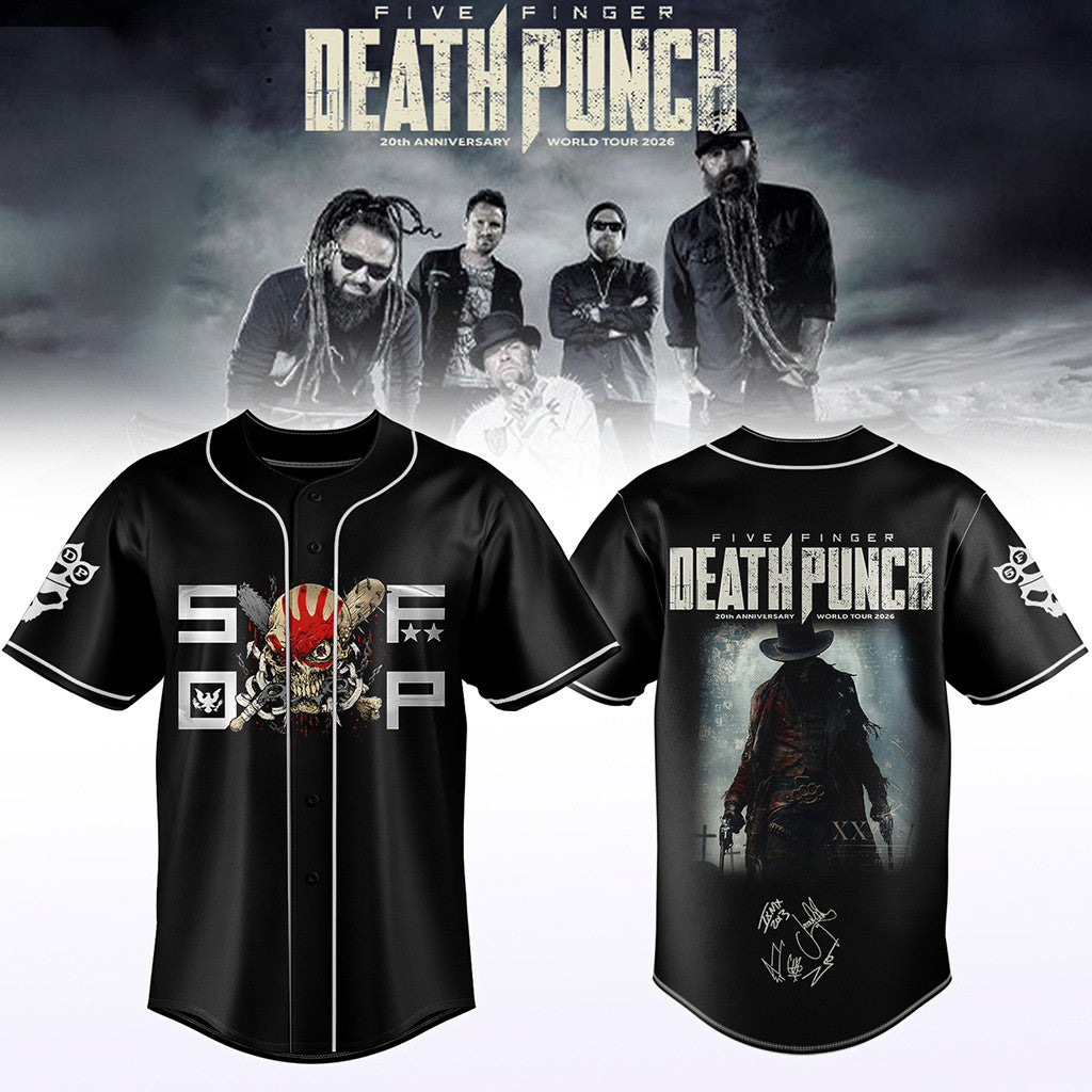Five Finger Death Punch Hits Me Tour 2026 Signed Baseball Jersey 5FDP World Tour Merch - Merchluma