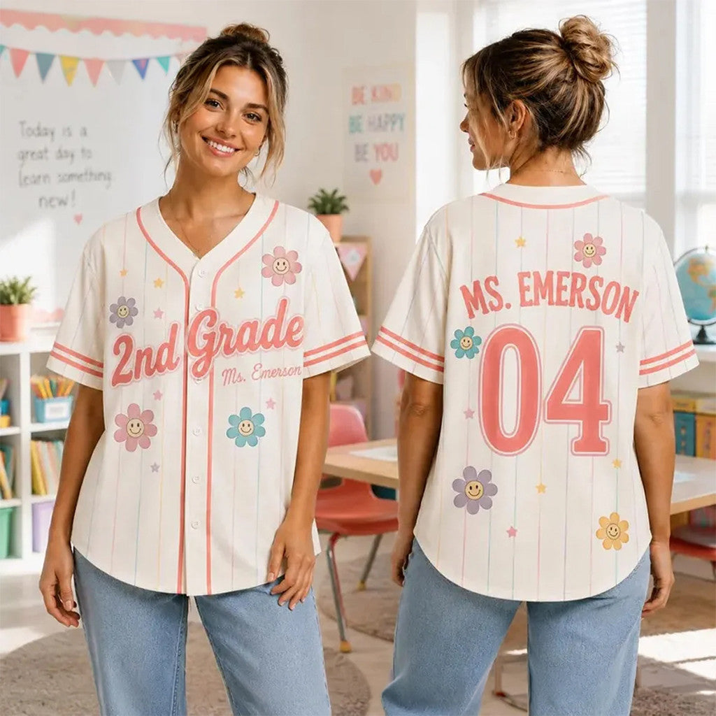 Custom Grade Level Teacher Baseball Jersey Back To School Apparel Personalized Teachers Gift - Merchluma