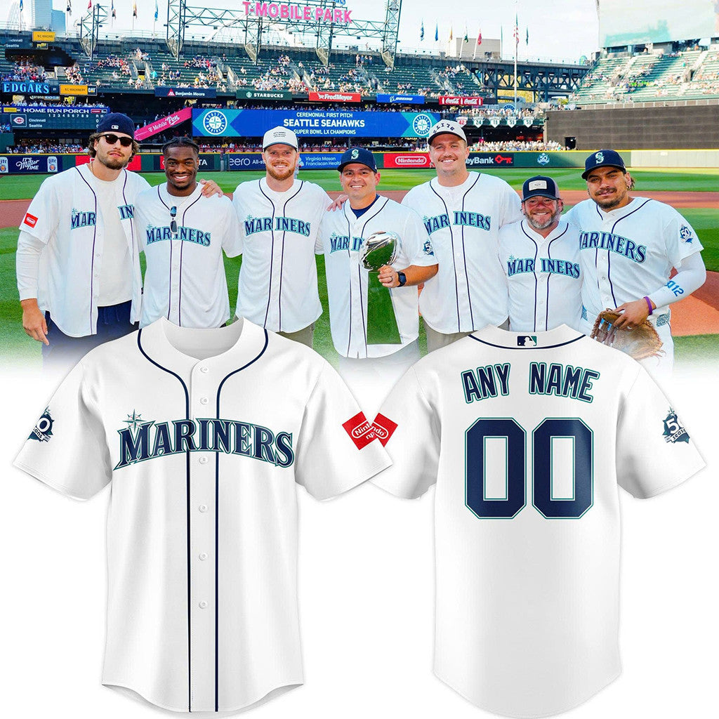 Custom Seattle Mariners Baseball Jersey White Home Jersey Seattle Mariners Merch 2026 - Merchluma