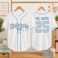 Personalized 1St Grade Teacher Baseball Jersey Shirt Coquette Gingham Bow Shirt Teacher Gifts - Merchluma