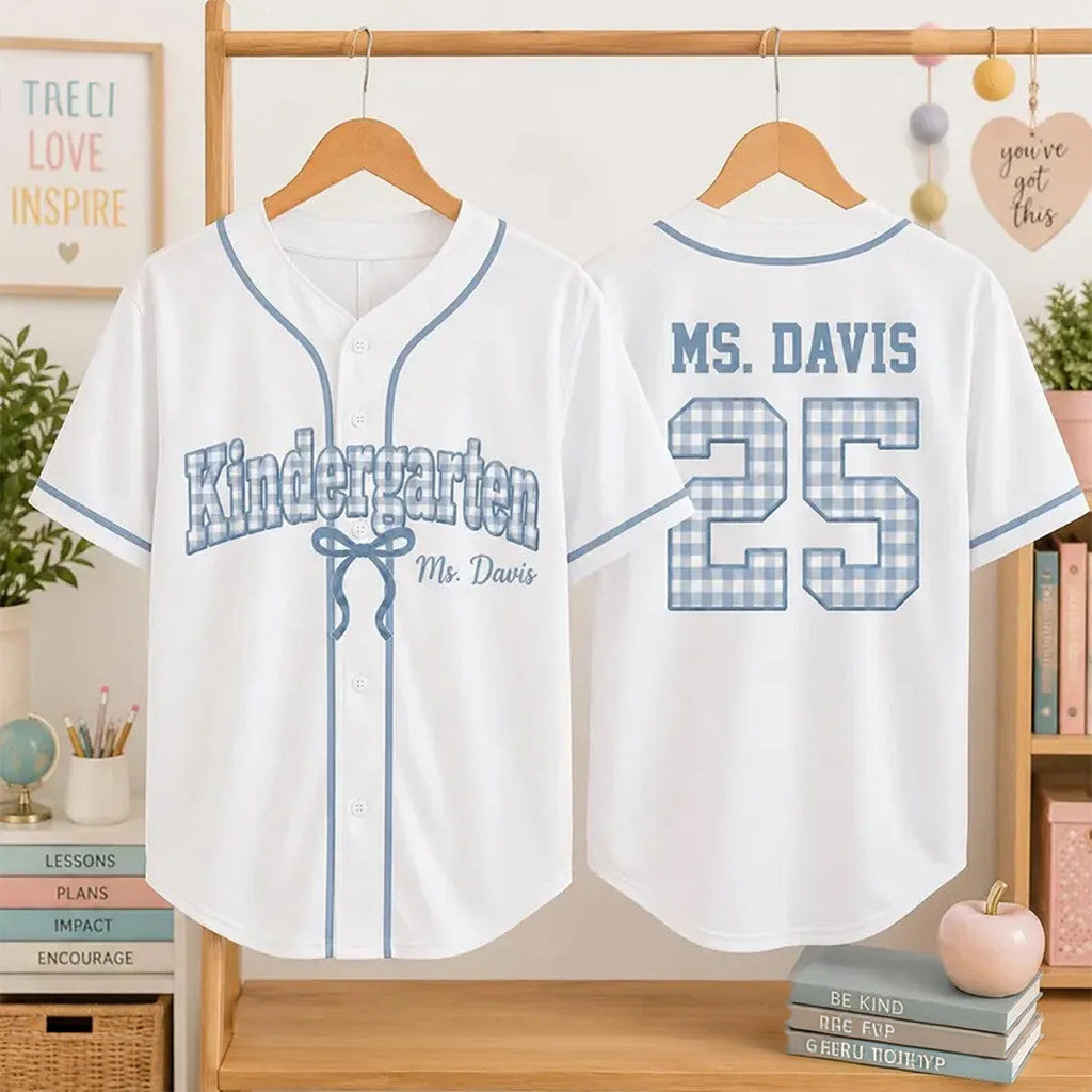 Personalized 1St Grade Teacher Baseball Jersey Shirt Coquette Gingham Bow Shirt Teacher Gifts - Merchluma