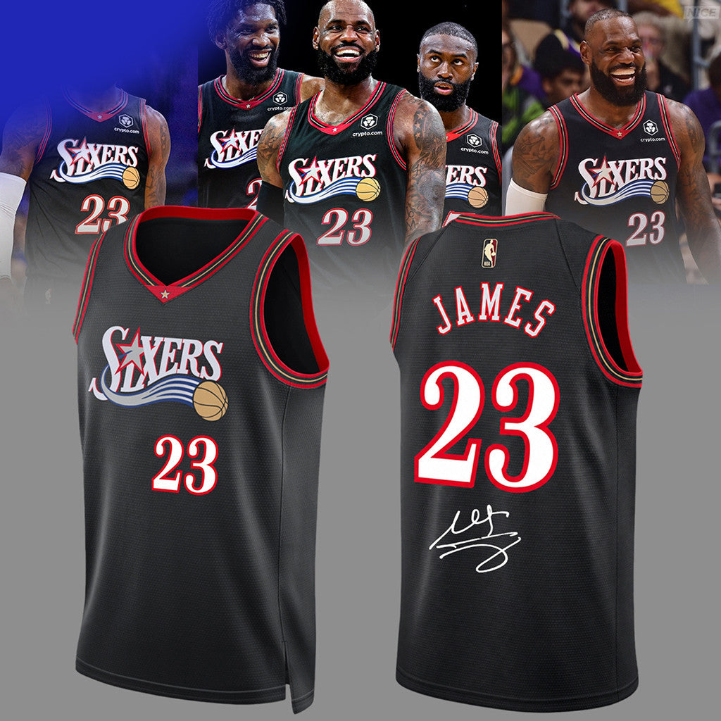 #23 Lebron James Jersey Shirt Philadelphia 76ers Lebron James Merch Black Basketball Fan Gifts - Merchluma