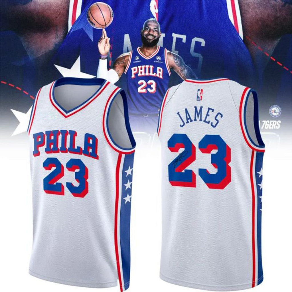 LeBron James Philadelphia 76ers Fast Break Statement White Jersey #23 LeBron James Merch Signed - Merchluma