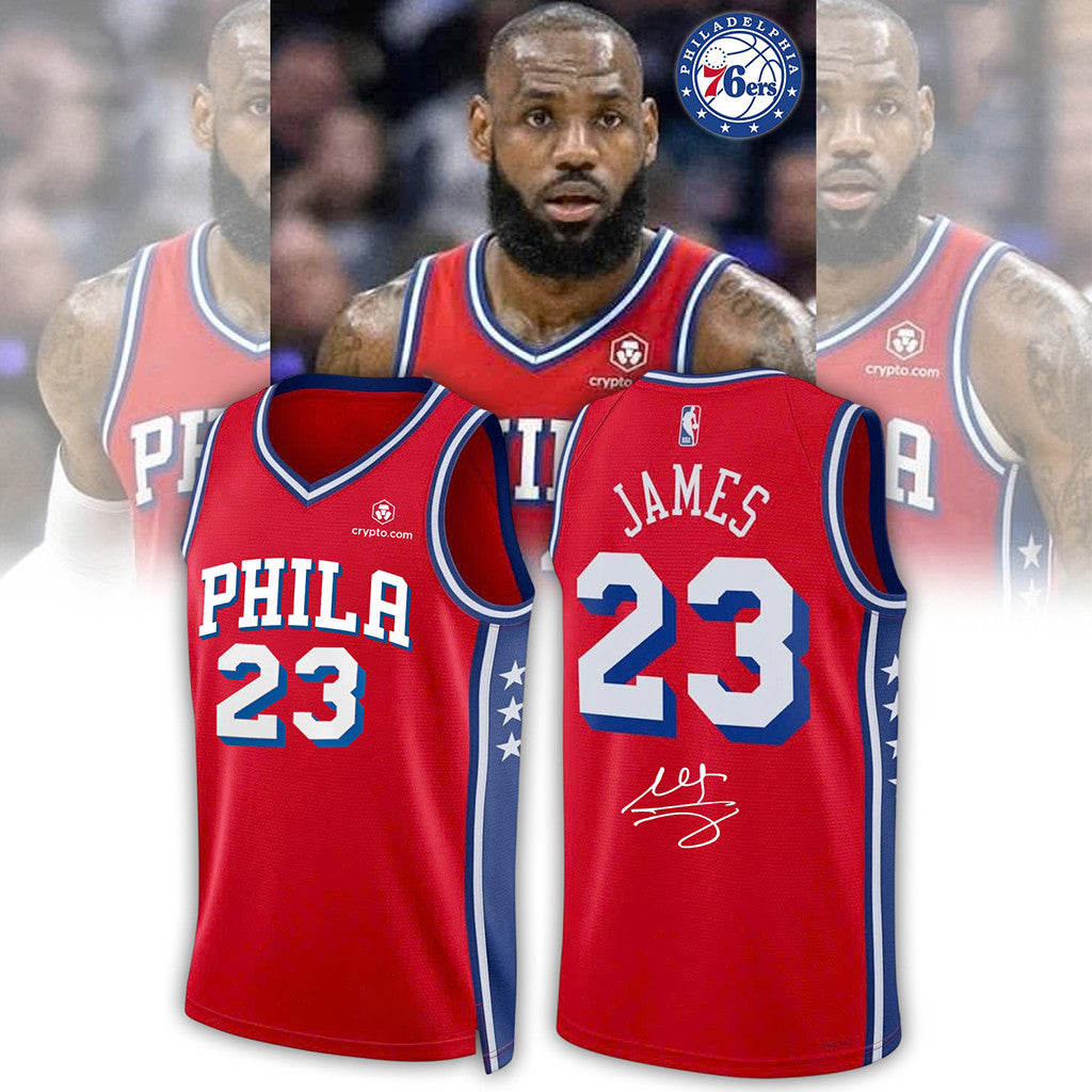 Lebron James Jersey Shirt Red #23 Philadelphia 76ers Lebron James Merch Basketball Fan Apparel - Merchluma