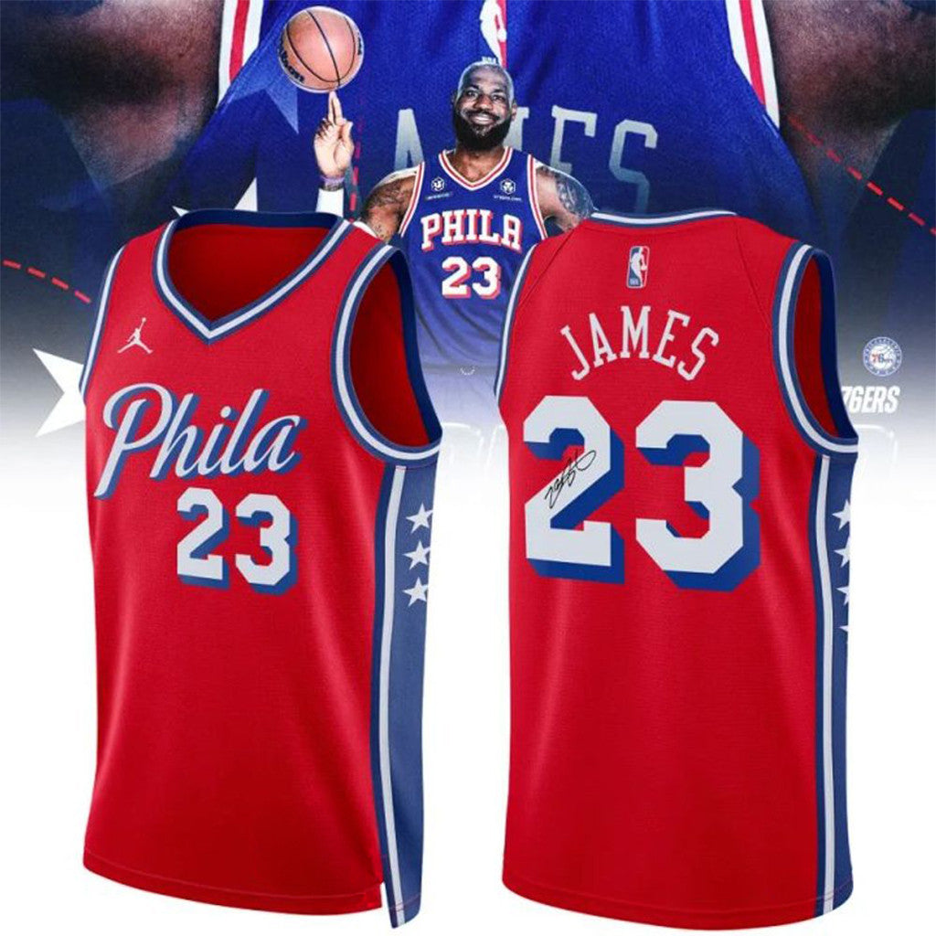 LeBron James Philadelphia 76ers Fast Break Statement Red Jersey #23 LeBron James Merch Signed - Merchluma