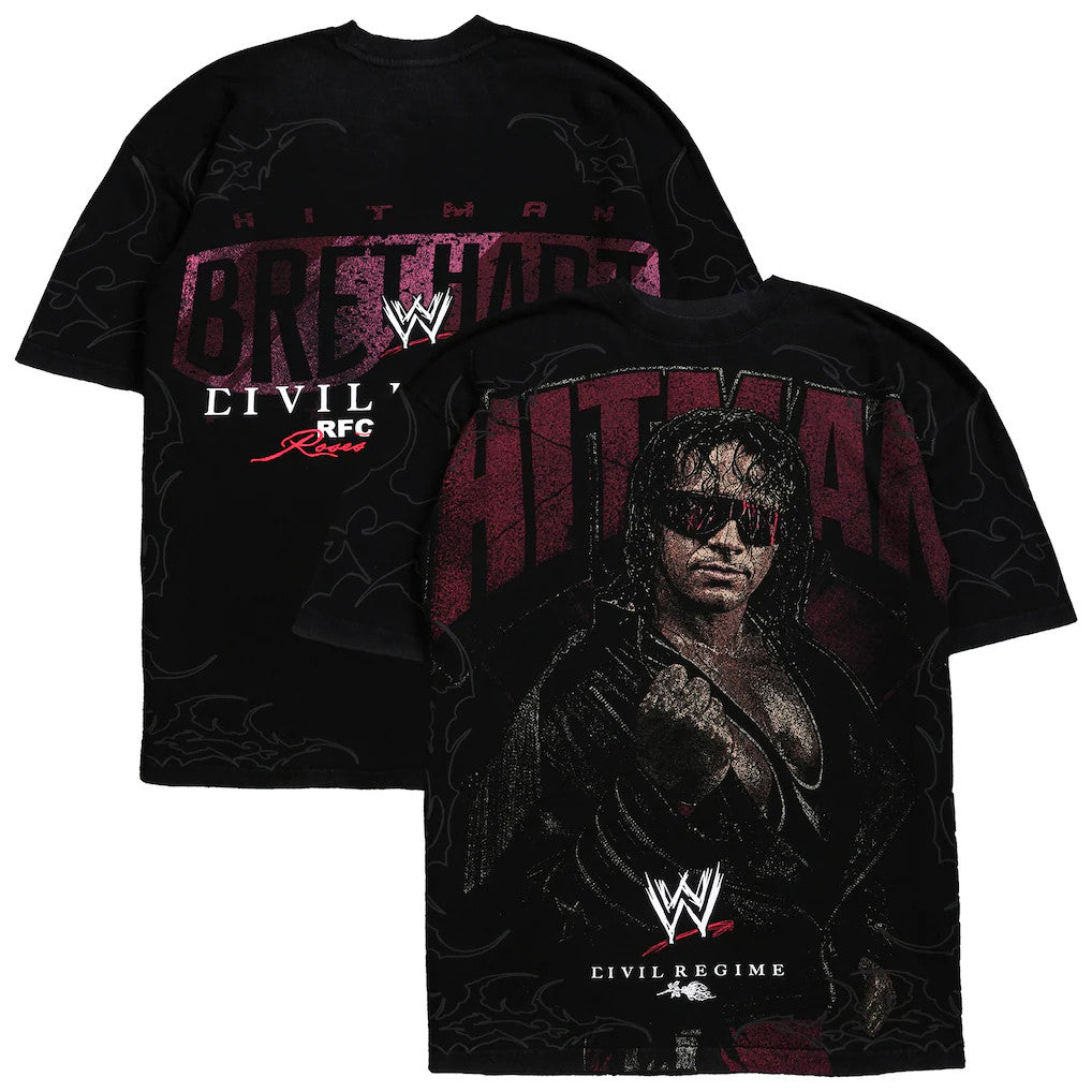 WWE Merch 2026 Civil Regime X WWE Black Bret Hart Hitman Hart Vintage T-Shirt Gift For Him - Merchluma