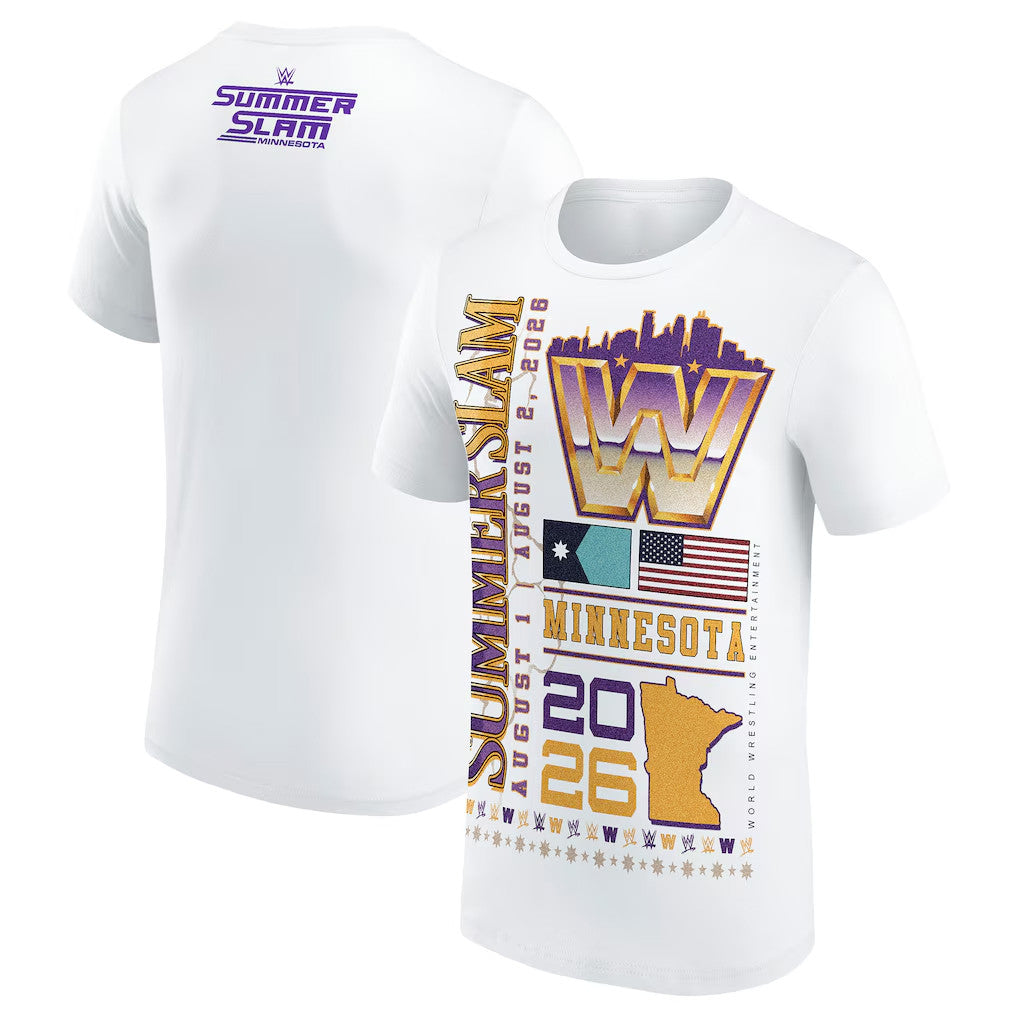 WWE Merch SummerSlam 2026 Minneapolis Retro State T-Shirt White Gift For Wrestling Lovers - Merchluma