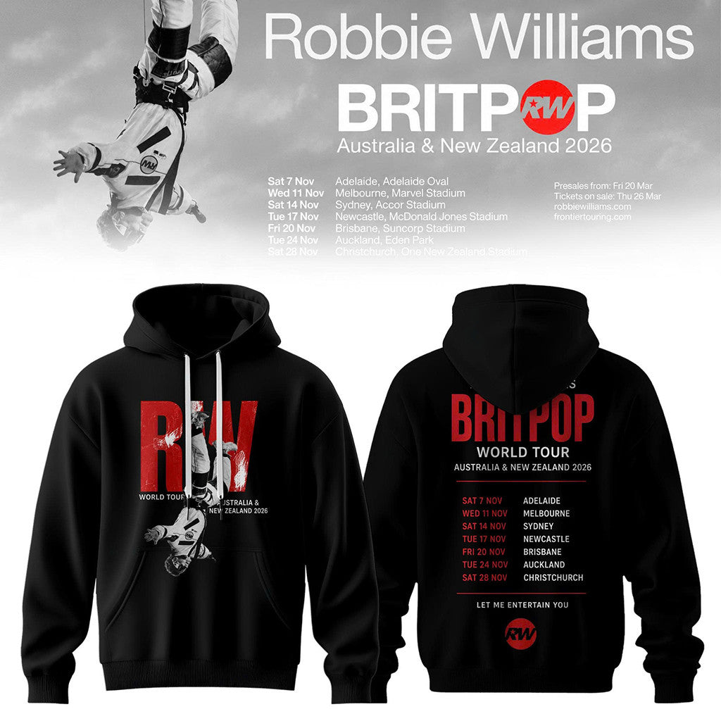 Robbie Williams Merch 2026 Britpop World Tour 2026 Hoodie Black Music Lover Gifts For Him - Merchluma
