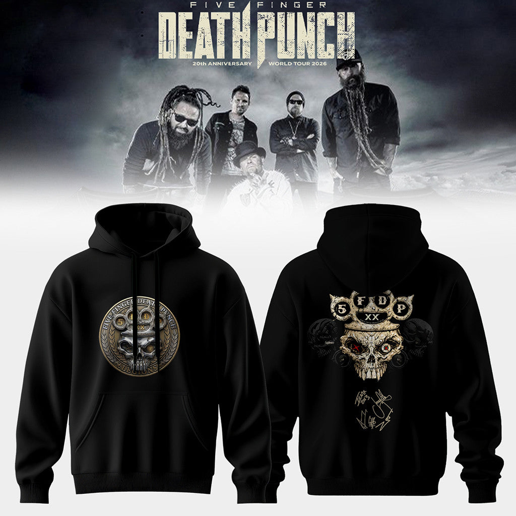 Five Finger Death Punch Hits Me Tour 2026 Signed Hoodie 5FDP Merch Best Gift For Music Lovers - Merchluma