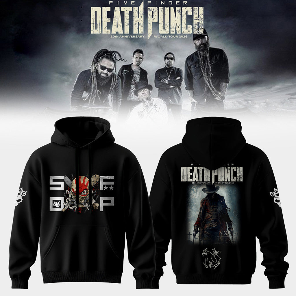 Five Finger Death Punch Hits Me Tour 2026 Signed Hoodie 5FDP Merch Gift Ideas For Music Lovers - Merchluma