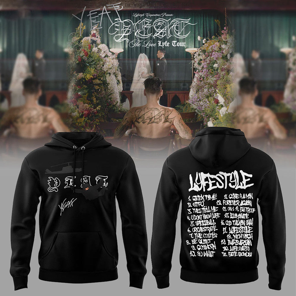 Yeat Merch The Love Lyfe Tour 2026 Hoodie Lyfestyle Album Tracklist Hoodie Rap Fan Gear - Merchluma
