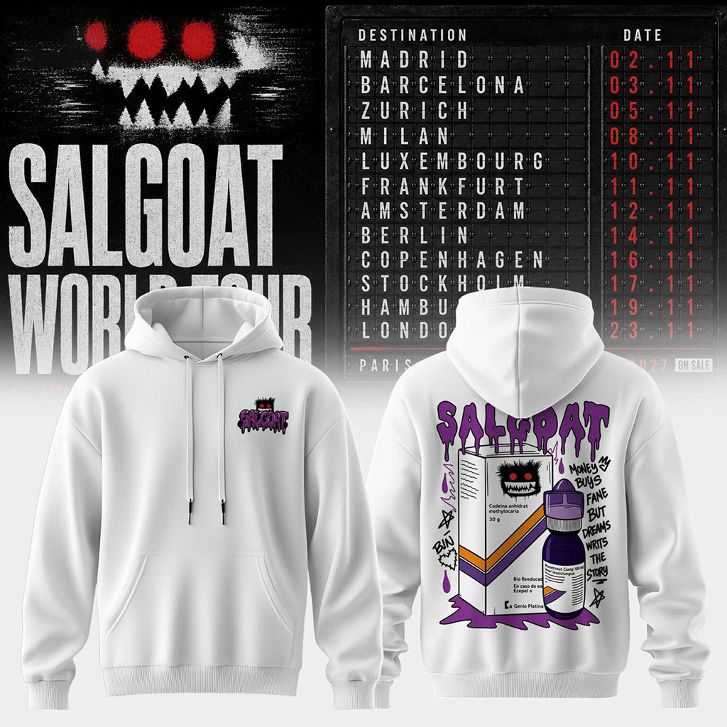 ElGrandeToto Merch 2026 Salgoat World Tour Hoodie White Gifts For Hip Hop Lovers - Merchluma