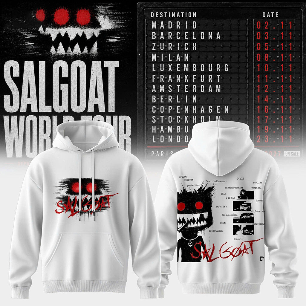 ElGrandeToto Merch 2026 Salgoat World Tour Hoodie White Presents For Hip Hop Lovers - Merchluma