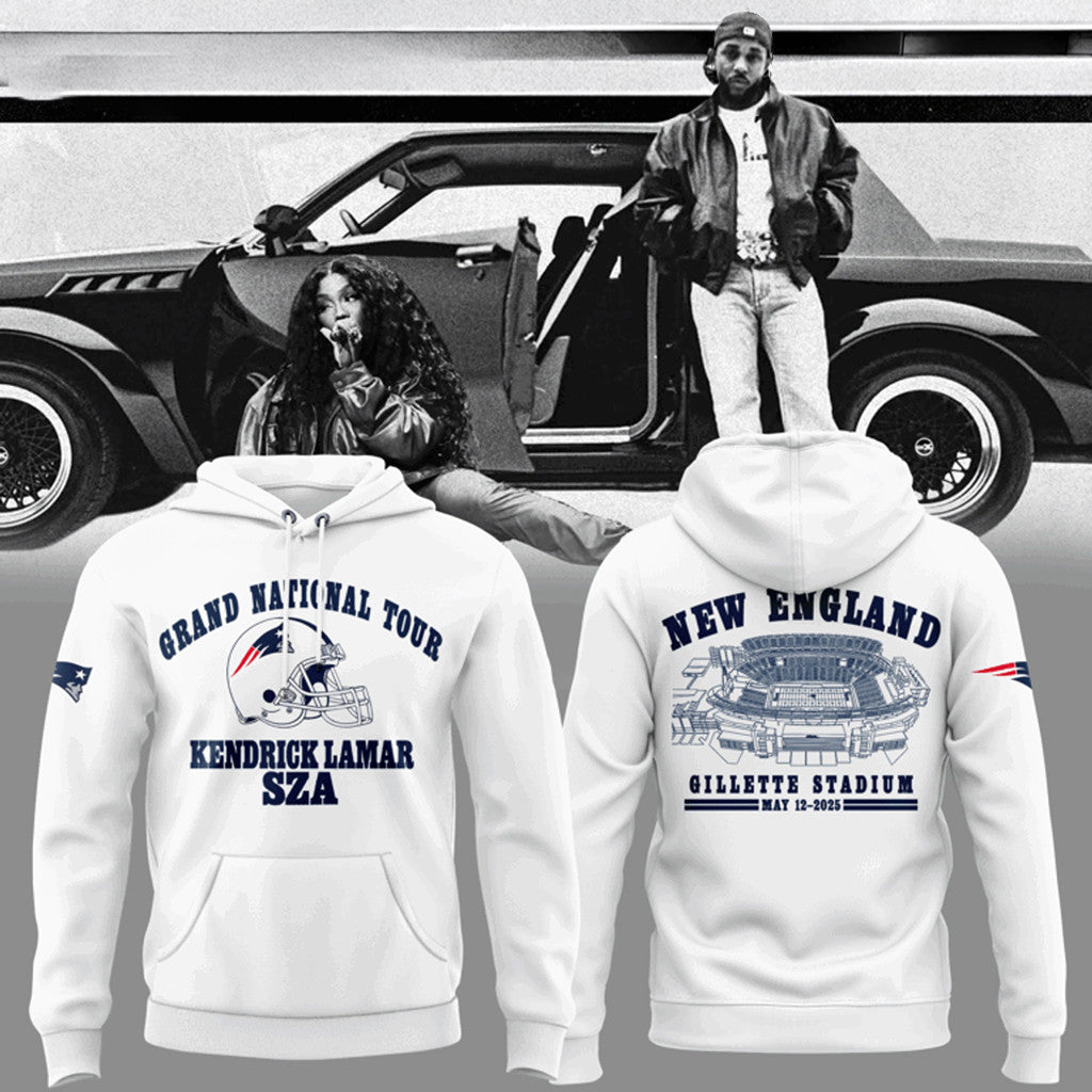 Grand National Tour X New England Patriots White Hoodie Kendrick Lamar SZA Merch Fan Gifts - Merchluma