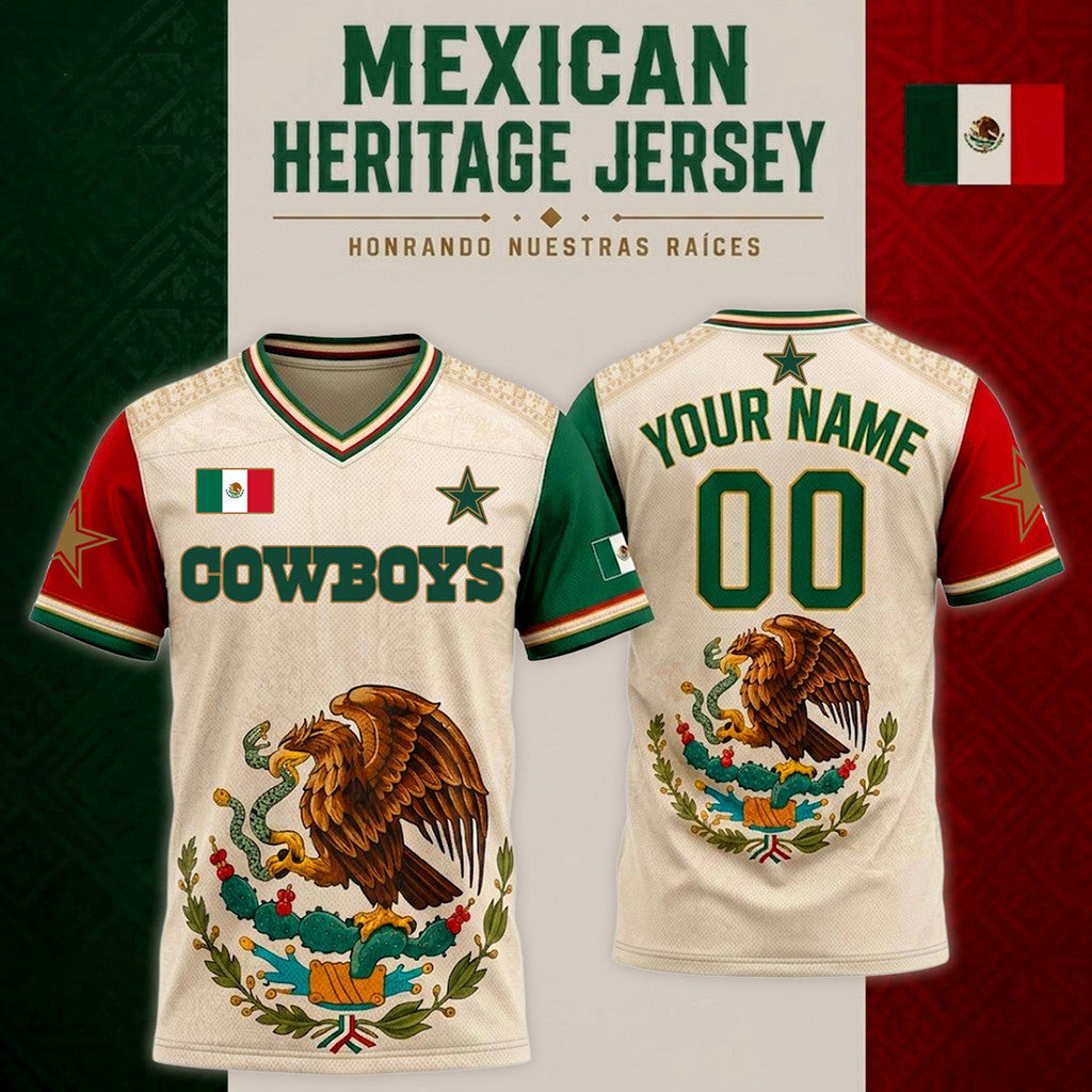 Personalized Dallas Cowboys Mexican Heritage Jersey Dallas Cowboys Merch Viva Mexico Fan Gift - Merchluma