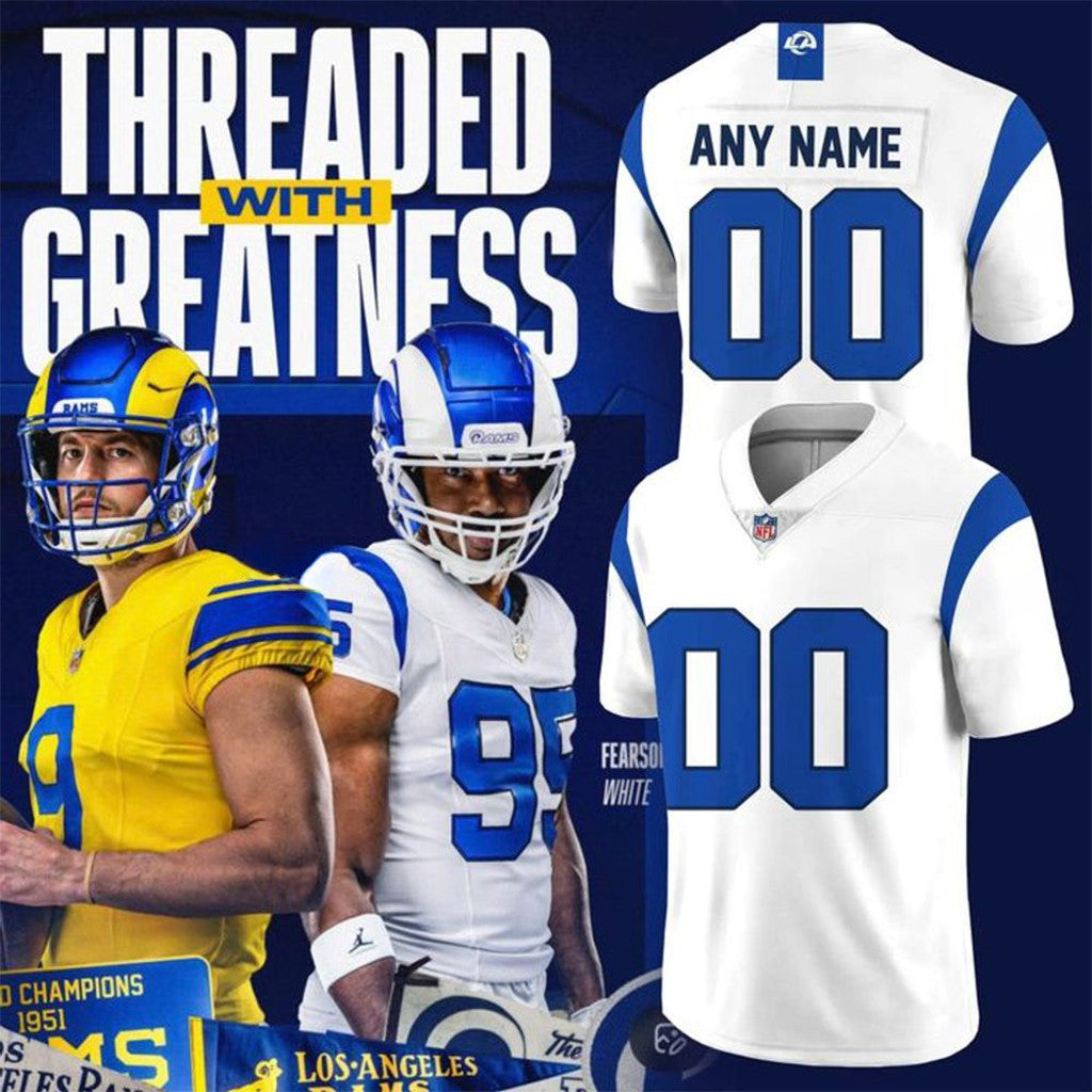 Personalized Los Angeles Rams Fearsome White Game Football Jersey 2026 LA Rams Merch Fan Gifts - Merchluma