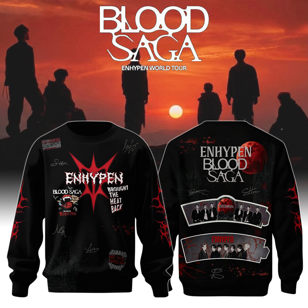 ENHYPEN Merch Blood Saga Tour 2026 Signature Sweatshirt Blood Saga Merch Gift For Kpop Fans - Merchluma