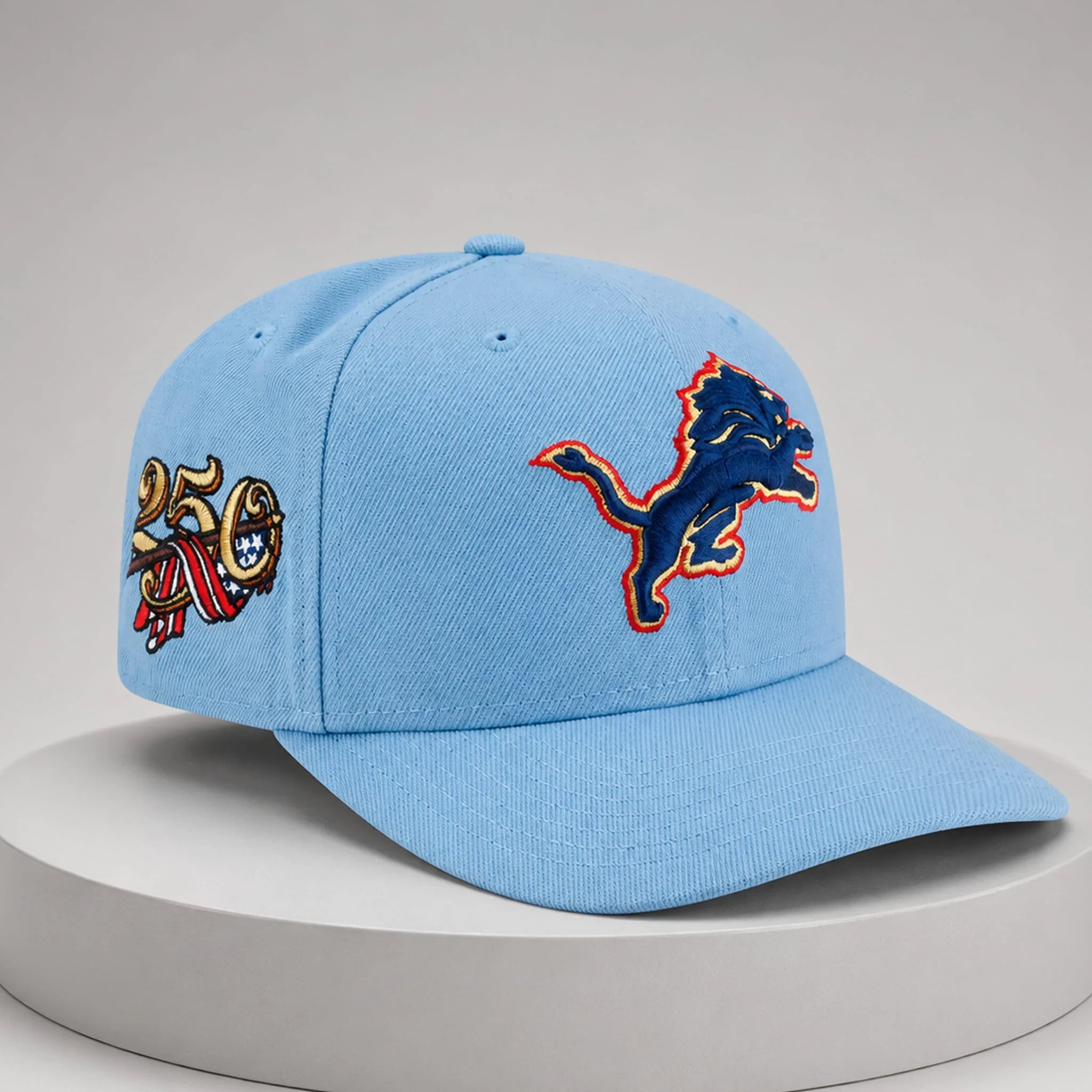 Detroit Lions USA 250th Red White Blue Hat Embroidered Detroit Lions Merch Patriotic Gifts - Merchluma