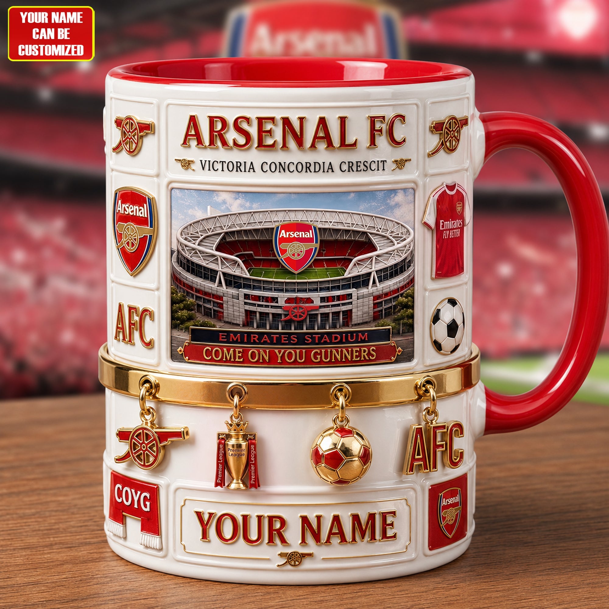 Personalized Arsenal FC Victoria Concordia Crescit Accent Mug Arsenal FC Merch Fan Gifts - Merchluma