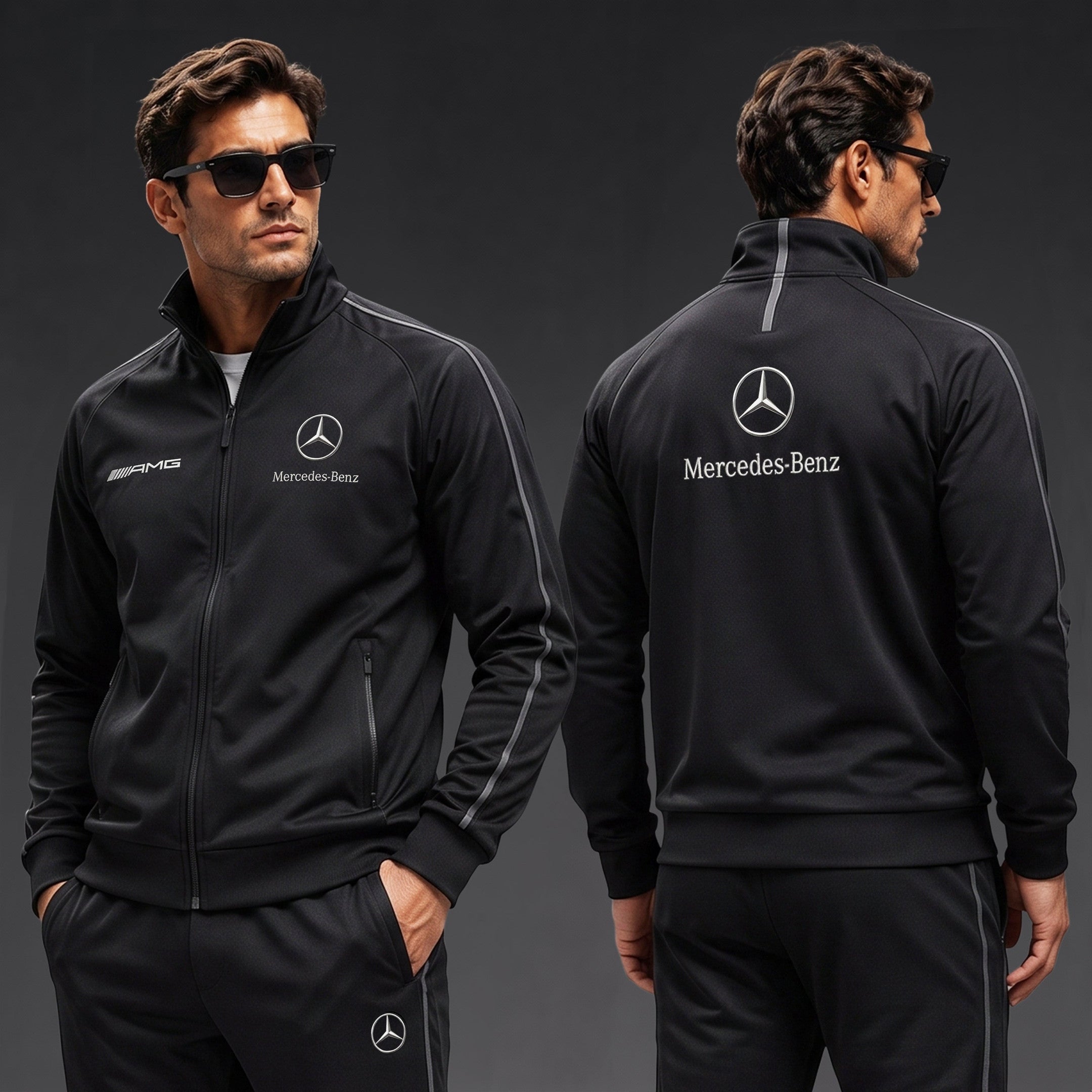 Merc AMG Zipper Stand Collar Jacket Car Enthusiast Apparel Present For Dad - Merchluma