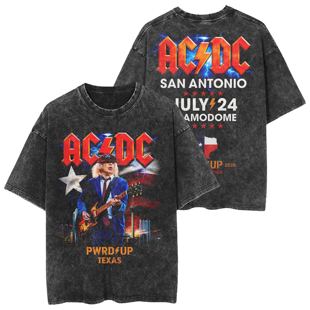 ACDC San Antonio Texas 2026 Merch At Alamodome Washed T-Shirt ACDC PWR Up Tour Merch - Merchluma