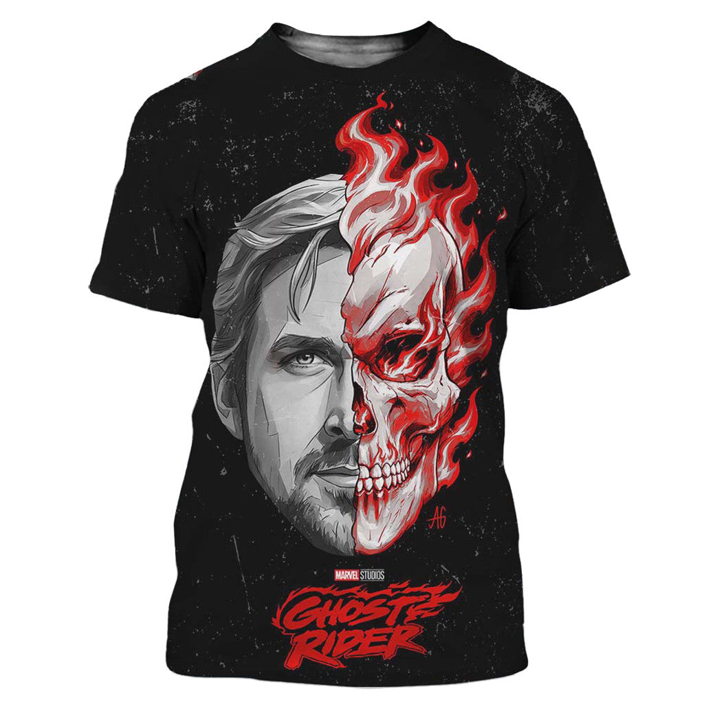Ryan Gosling Ghost Rider 2028 Split Face T-Shirt Ghost Rider Merch Gift For Him - Merchluma