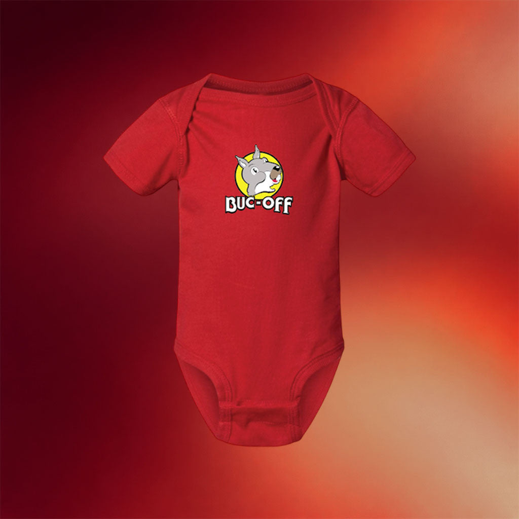 Buc-Off Merch 2026 Buc-Off Baby Onesie Red Last Week Tonight With John Oliver Merch - Merchluma