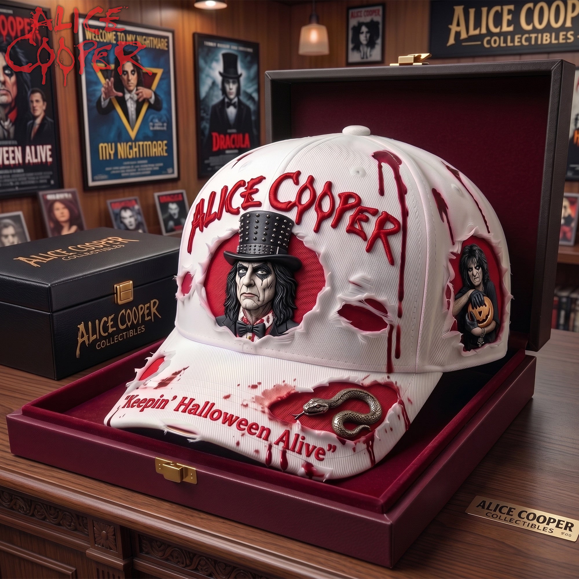 Alice Cooper 2026 Keepin' Halloween Alive Distressed Hat Alice Cooper Merch Present For Fans - Merchluma