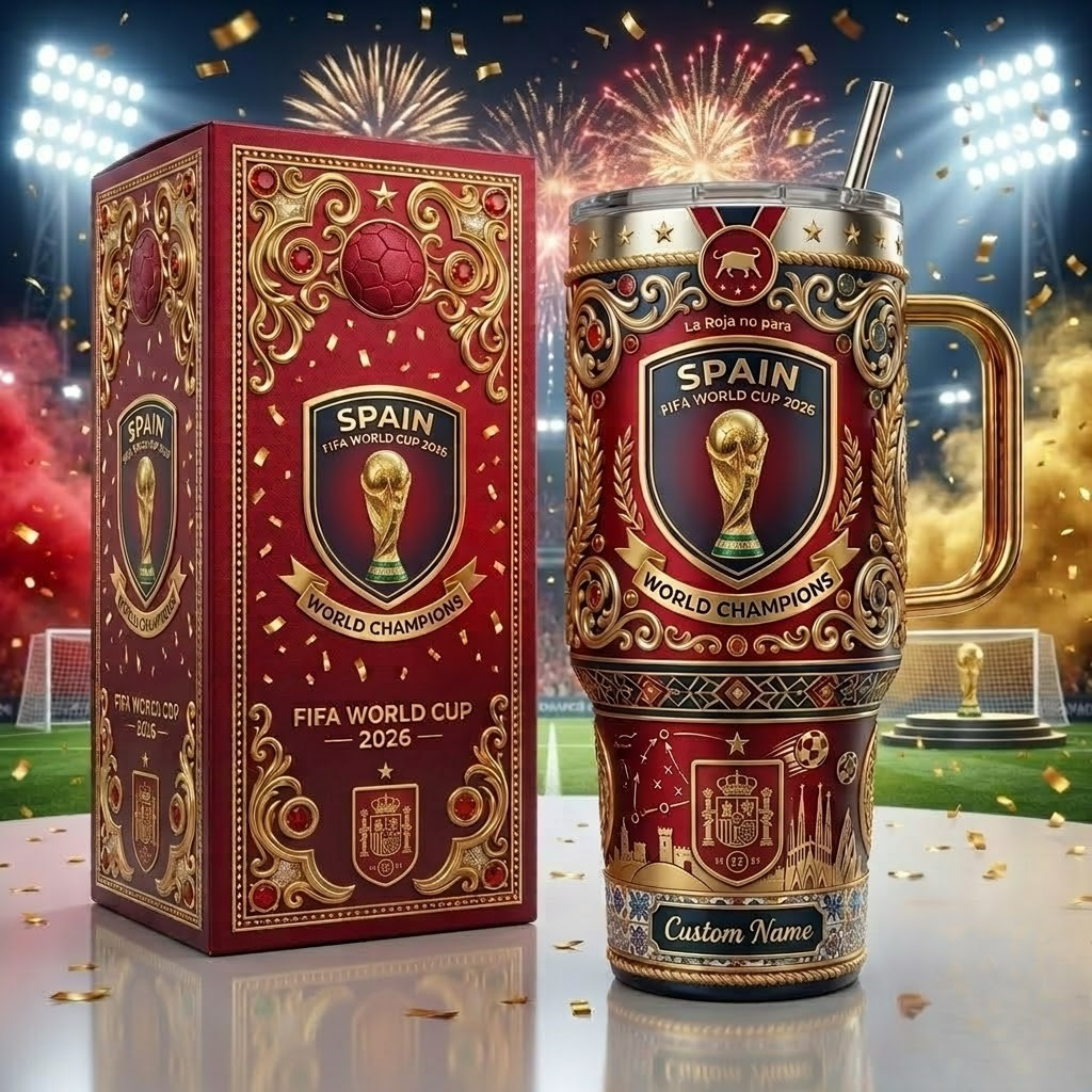 Personalized Spain FIFA World Cup 2026 Champions Tumbler Spain World Champions Merch Fan Gifts - Merchluma