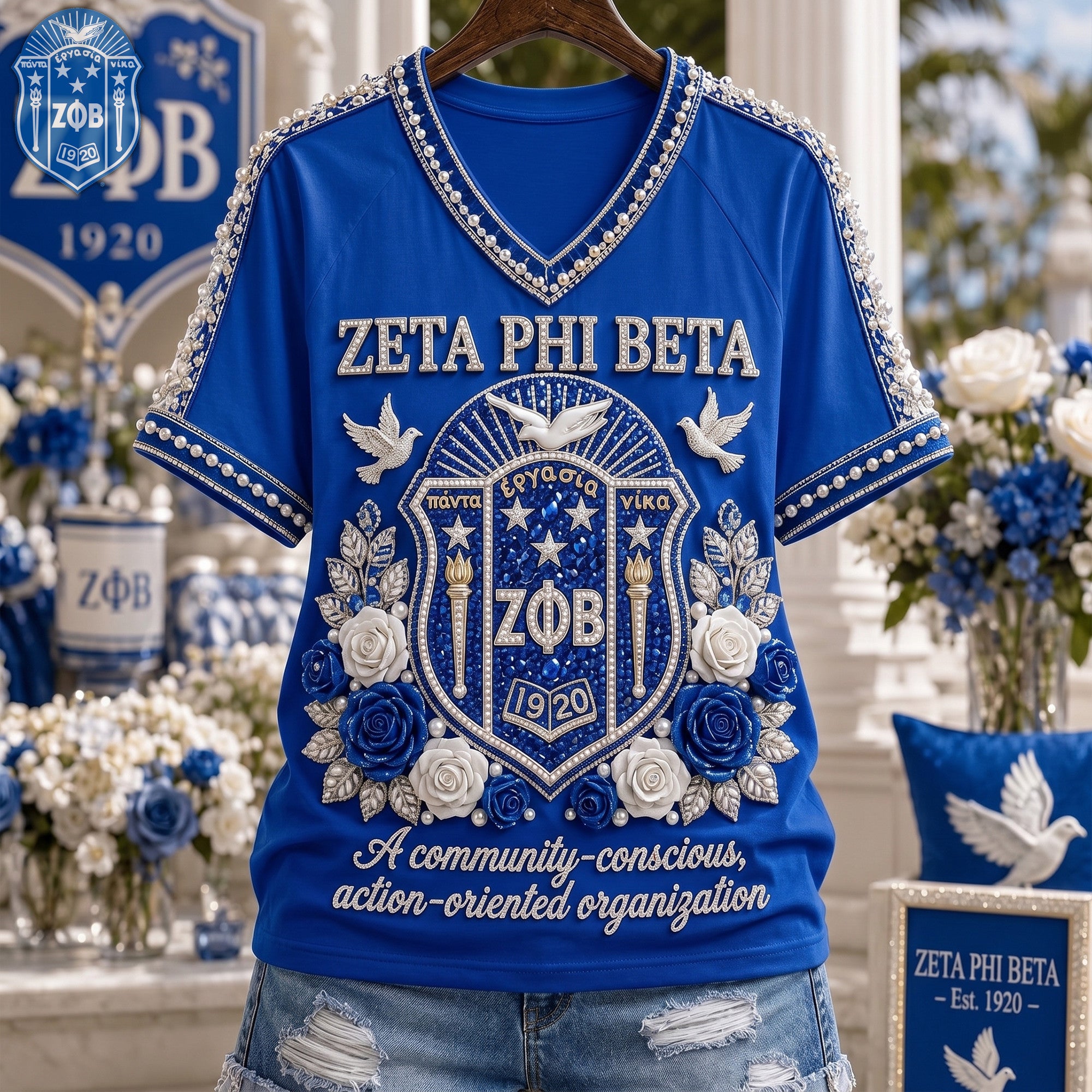 Zeta Phi Beta Merch 2026 A Community Conscious Action Oriented Organization V-Neck Shirt - Merchluma