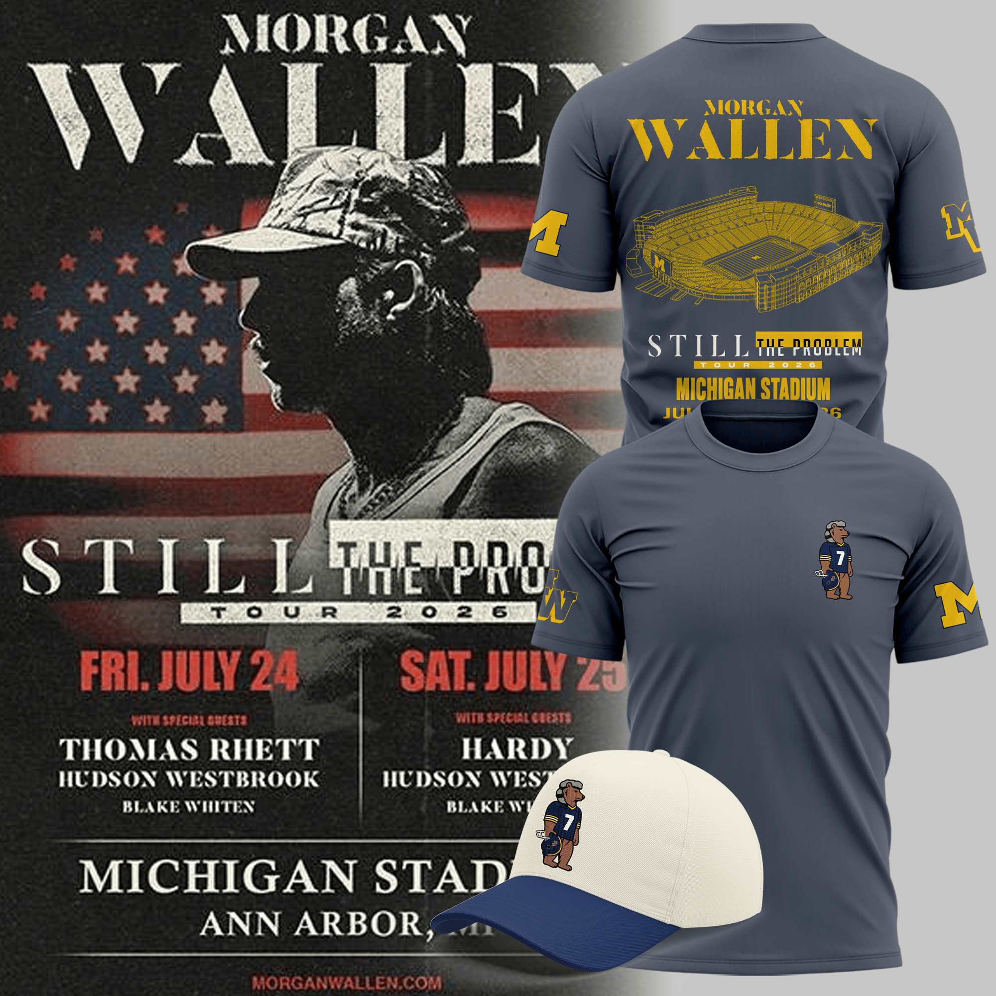 Michigan Wolverines Football x Morgan Wallen T-Shirt 2026 Wolverines Merch Gifts For Him - Merchluma