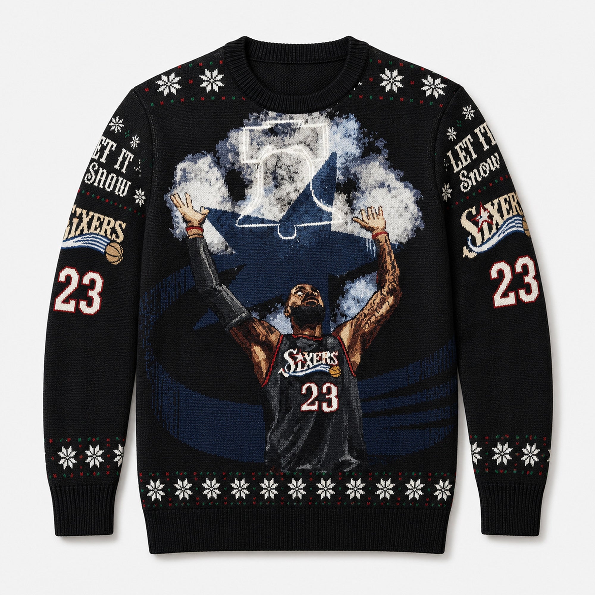James 76ers With Bells On Ugly Holiday Sweater Philadelphia 76ers Merch Gifts For Fans - Merchluma