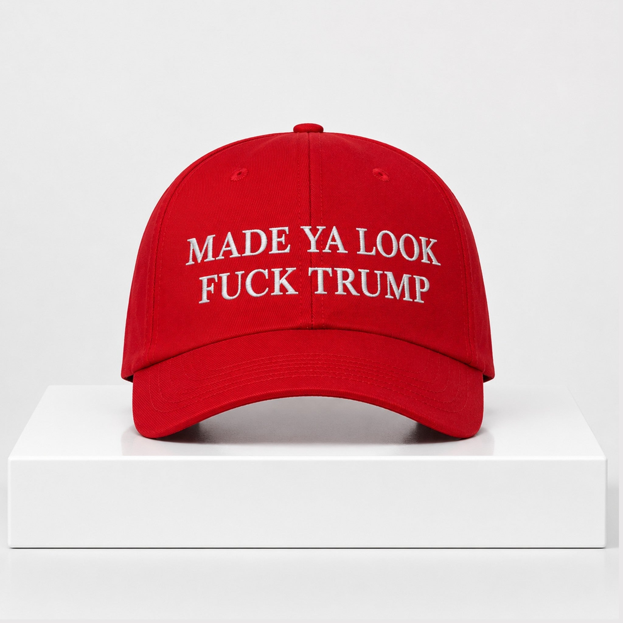 Made Ya Look Fck Trump 2026 Hat Red Embroidered Political Cap Gifts For Husband - Merchluma