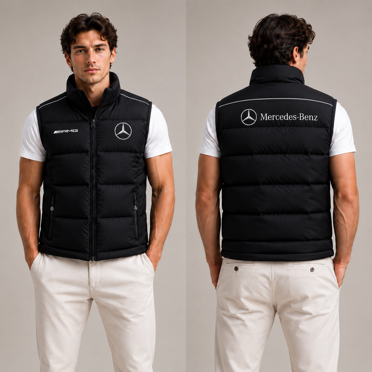 Merc Sleeveless Windproof Puffer Jacket Birthday Gift For Husband Car Lovers - Merchluma