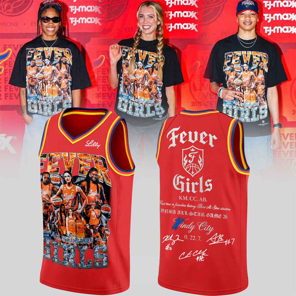 2026 Aliyah Boston Caitlin Clark And Kelsey Mitchell Signatures Jersey Red Indiana Fever Merch - Merchluma