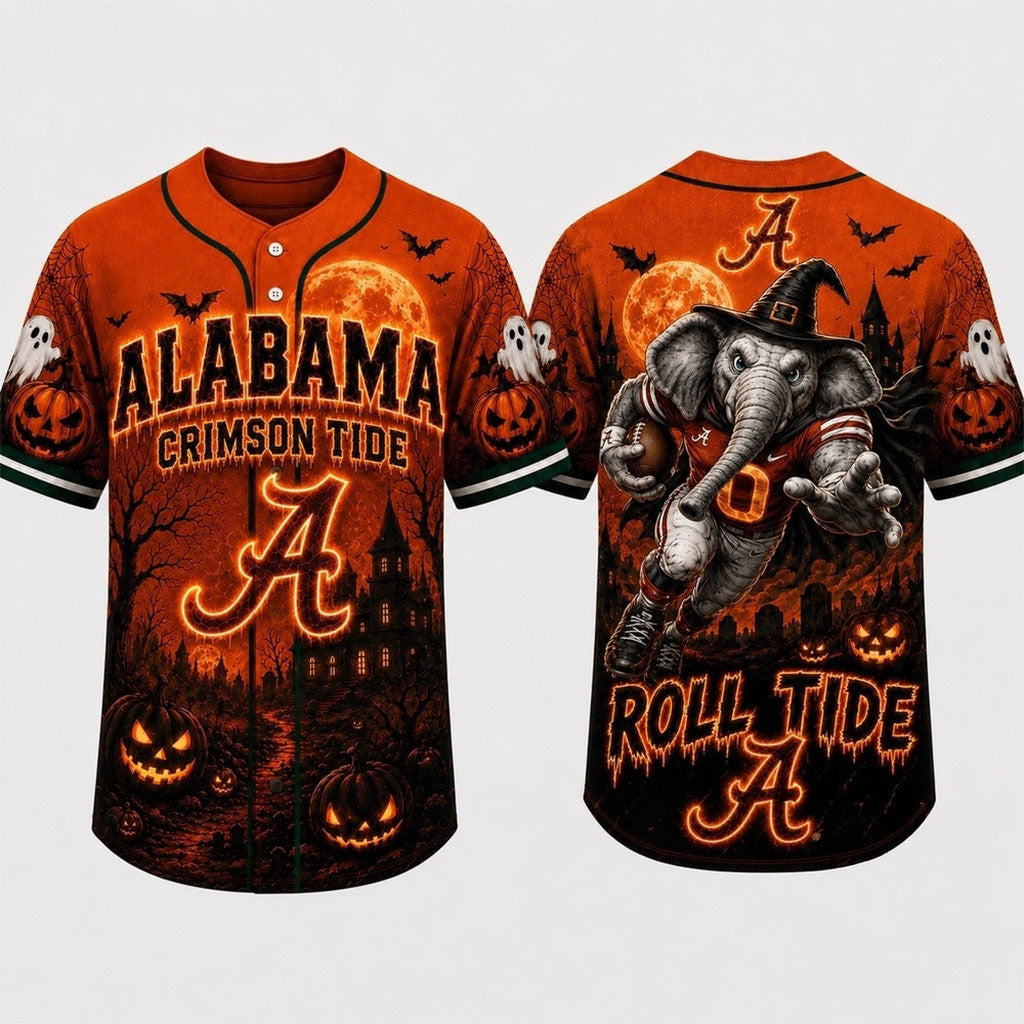 Alabama Crimson Tide Haunted Night Halloween Baseball Jersey Crimson Tide Merch Fans Gifts - Merchluma