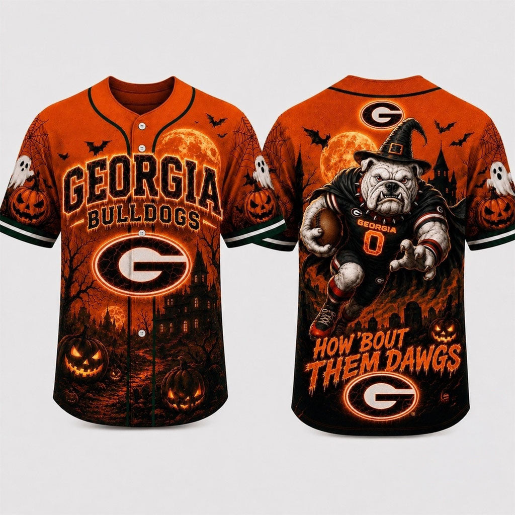 Georgia Bulldogs Haunted Night Halloween Baseball Jersey Bulldogs Merch Gifts For BFF - Merchluma