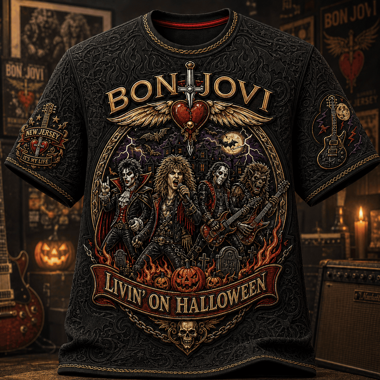 Bon Jovi Livin' On Halloween T-Shirt Bon Jovi Merch Halloween Ideas For Gifts - Merchluma