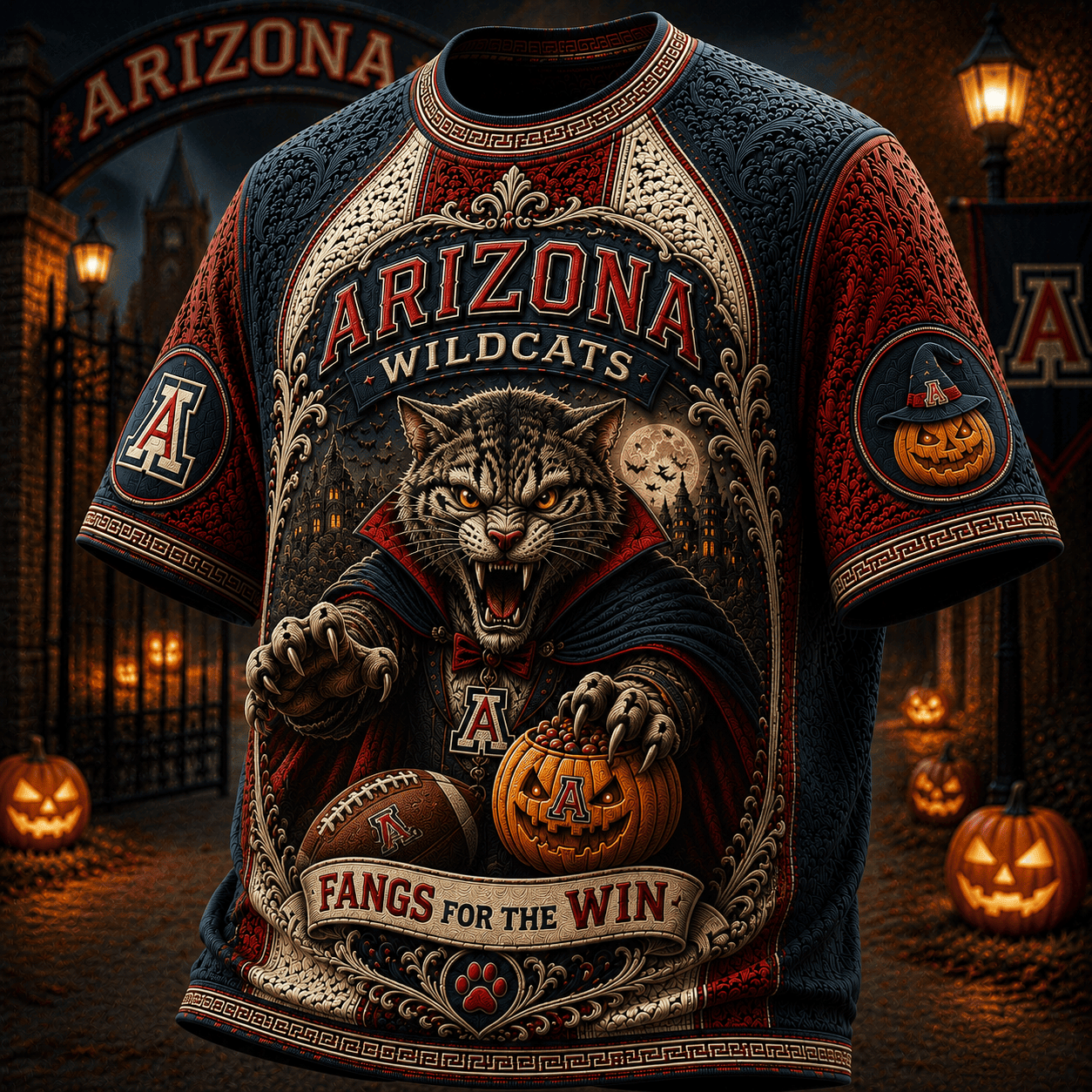 Arizona Wildcats X Halloween Merch Fangs For The Win T-Shirt Gift For Football Lovers - Merchluma