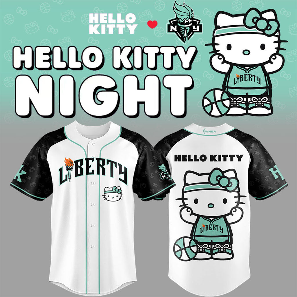 New York Liberty x Hello Kitty Baseball Jersey NY Liberty Merch Gift Ideas For Basketball Lovers - Merchluma