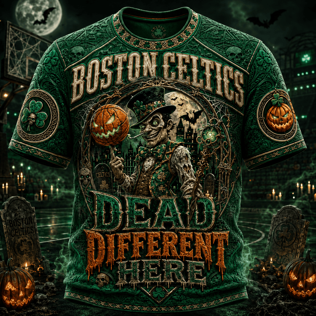 Boston Celtics Halloween Merch Dead Different Here T-Shirt Halloween Gifts For Guys - Merchluma