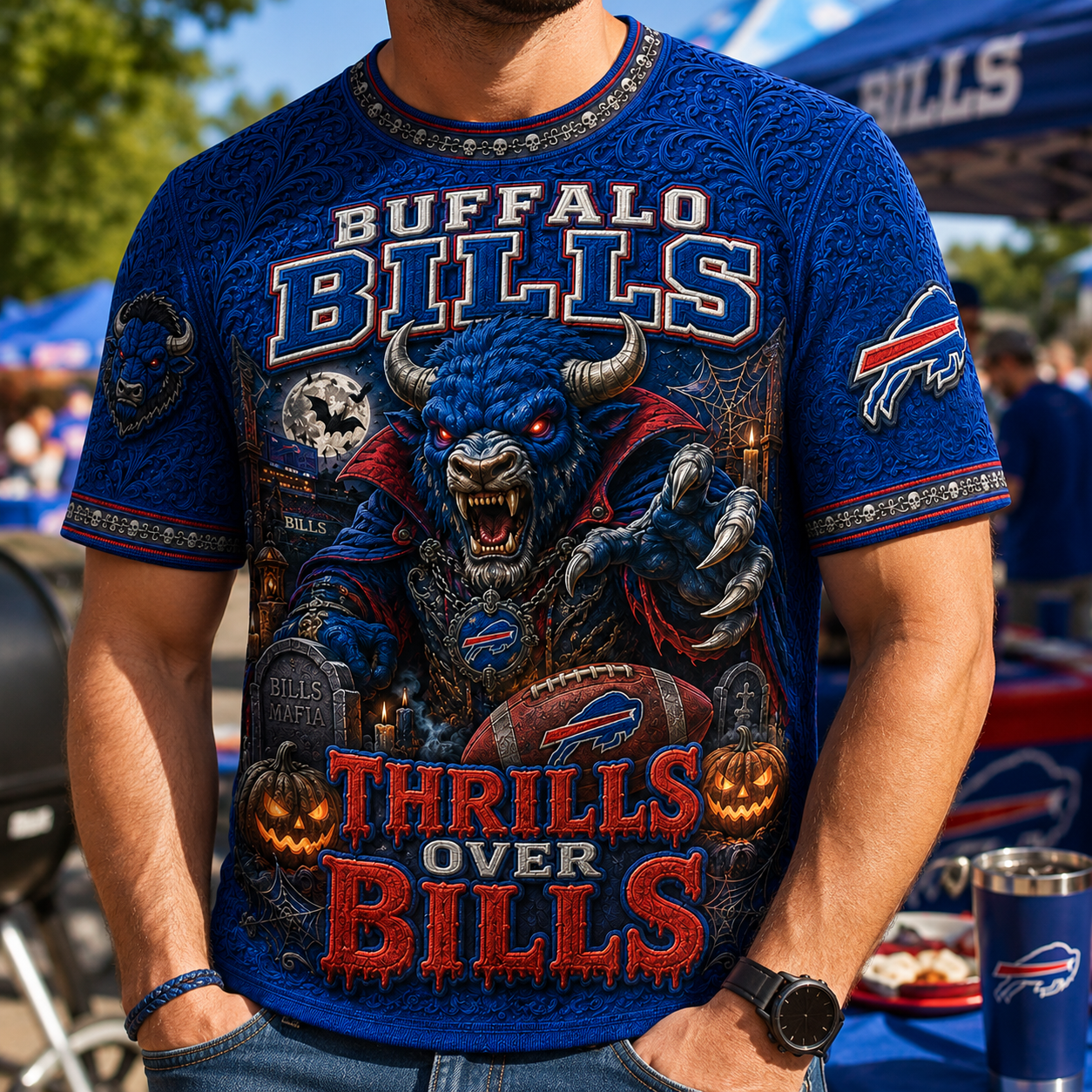 Buffalo Bills Halloween Shirt Thrills Over Bills Tee Buffalo Bills Merch Gift For Football Fan - Merchluma