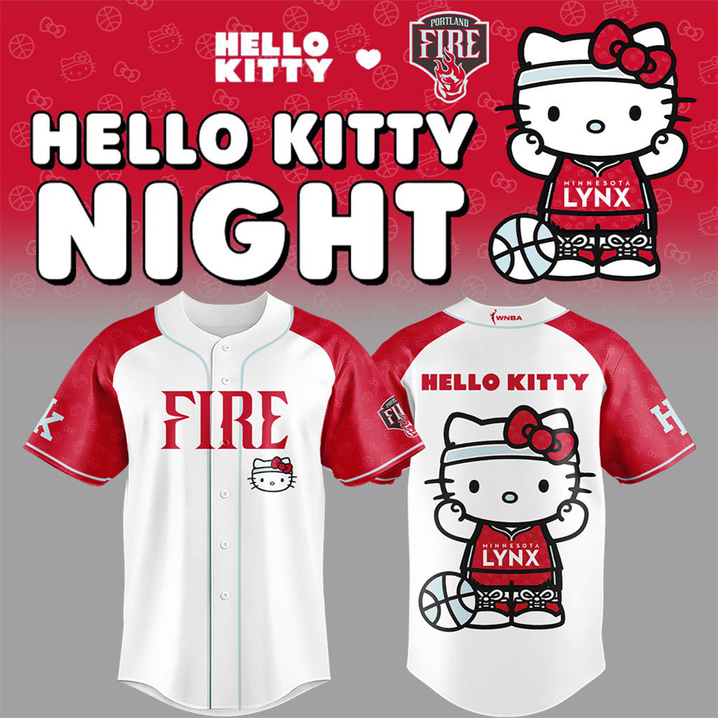 Portland Fire x Hello Kitty Baseball Jersey Portland Fire Merch Gifts For Basketball Fan - Merchluma